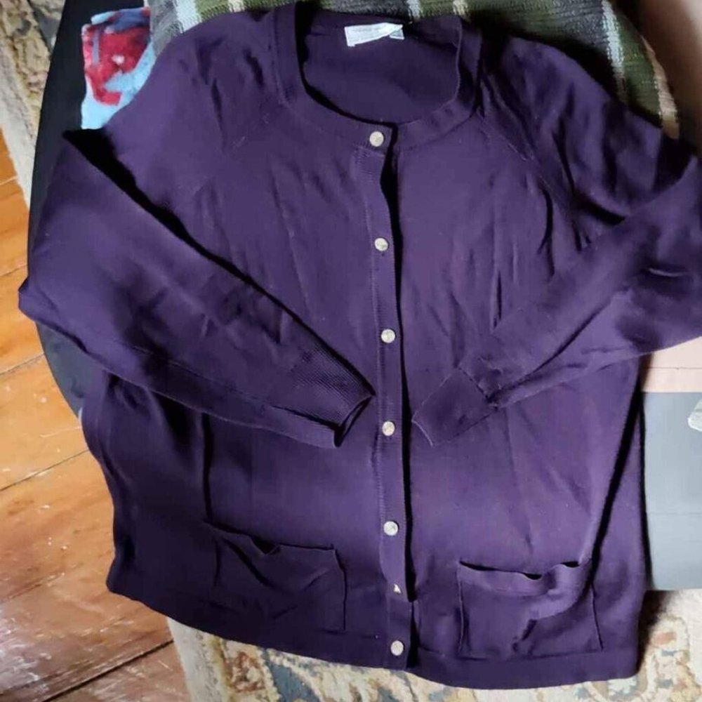 Pure Tasmanian Wool Peter Hahn Deep Purple Aubergine Cardigan Sweater Sz L